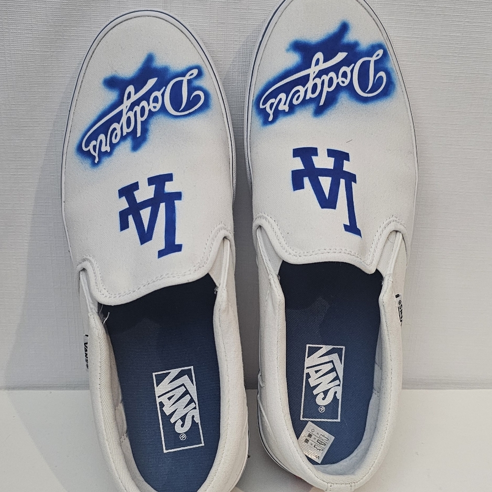 Vans White and Blue Slip-On Shoes